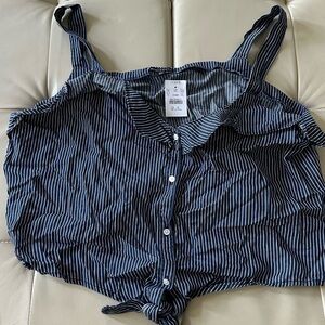 J. Crew White and Blue Sleeveless Crop Tank Top